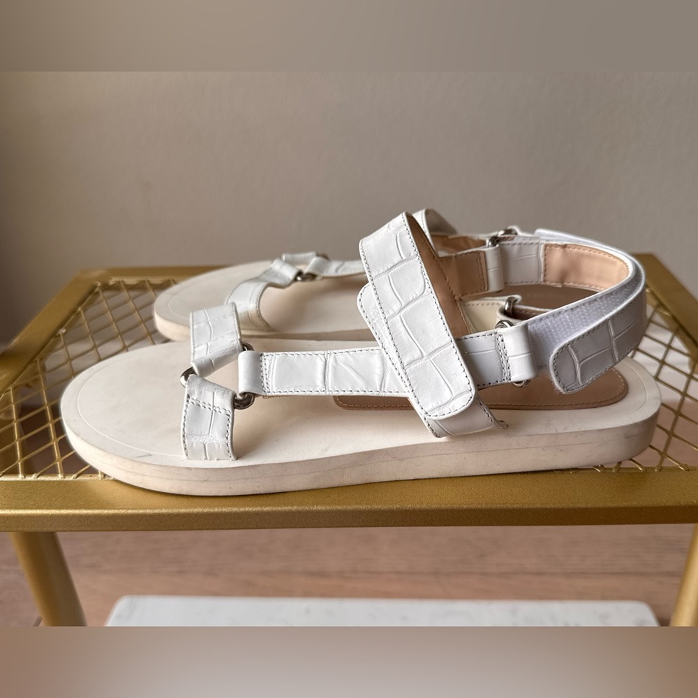 Stuart Weitzman White Croc-Embossed Leather Sport Sandals